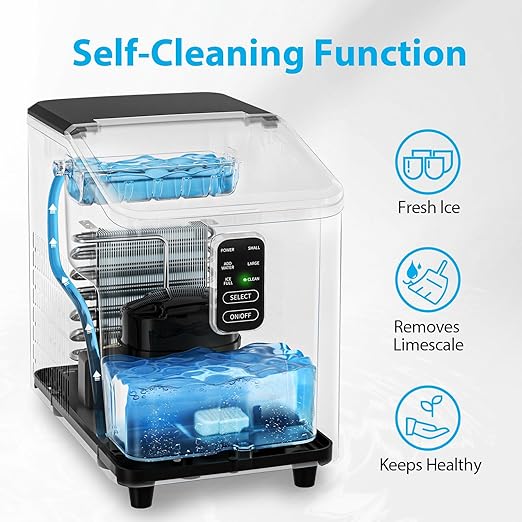 Aeitto Ice Maker Countertop 26lbs/24H, Ice Machine 8 Ice Cubes Ready in 6 Mins, 2 Sizes of Bullet Ice Portable Ice Makers with Basket & Scoop
