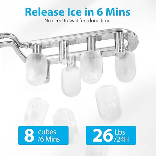 Aeitto Ice Maker Countertop 26lbs/24H, Ice Machine 8 Ice Cubes Ready in 6 Mins, 2 Sizes of Bullet Ice Portable Ice Makers with Basket & Scoop, Auto Self-Cleaning for Home