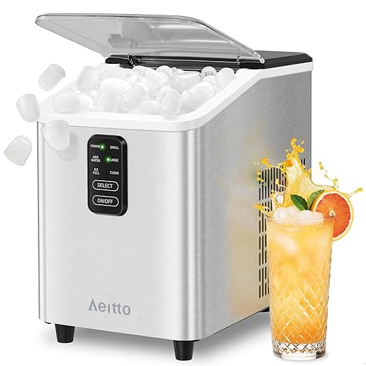 Aeitto Ice Maker Countertop 26lbs/24H, Ice Machine 8 Ice Cubes Ready in 6 Mins, 2 Sizes of Bullet Ice Portable Ice Makers with Basket & Scoop