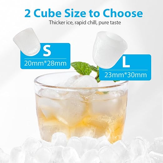 Aeitto Ice Maker Countertop 26lbs/24H, Ice Machine 8 Ice Cubes Ready in 6 Mins, 2 Sizes of Bullet Ice Portable Ice Makers