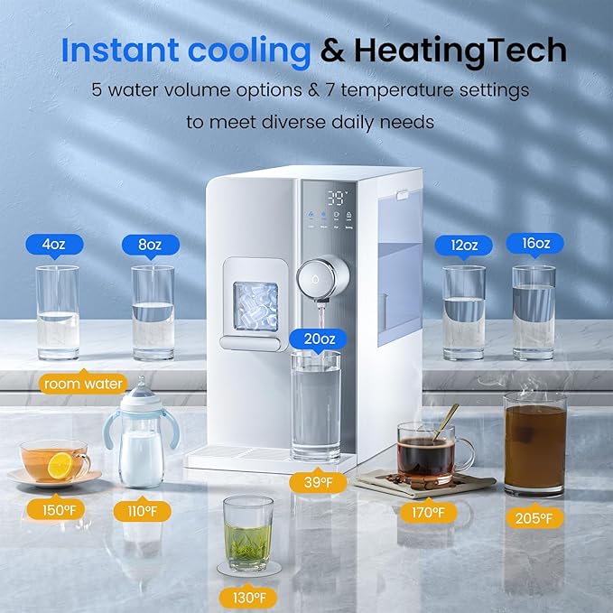 3-in-1 Countertop Water Bar with Ice Maker, Hot & Cold Water Dispenser, 7-Stage Filter, 7 Temp Settings, 5 Volume Options